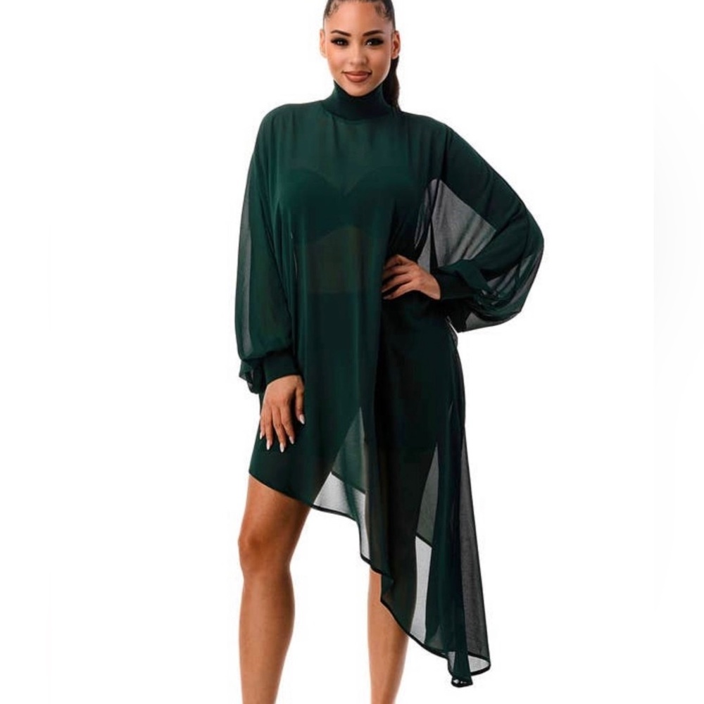 Emerald Green Asymmetrical sheer top